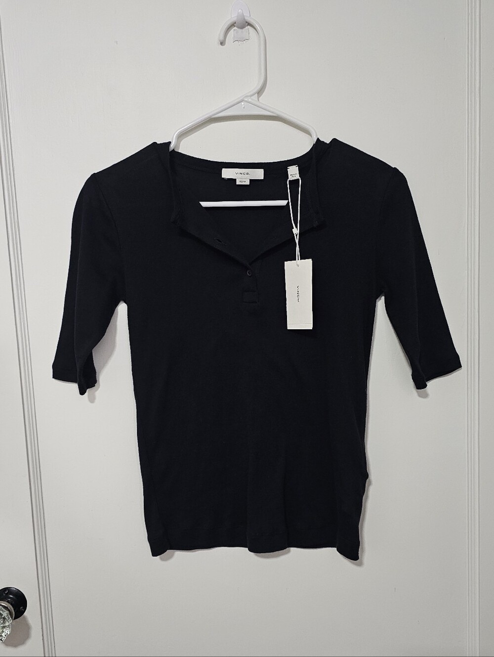 Vince Black Short-Sleeve Polo Knit Top